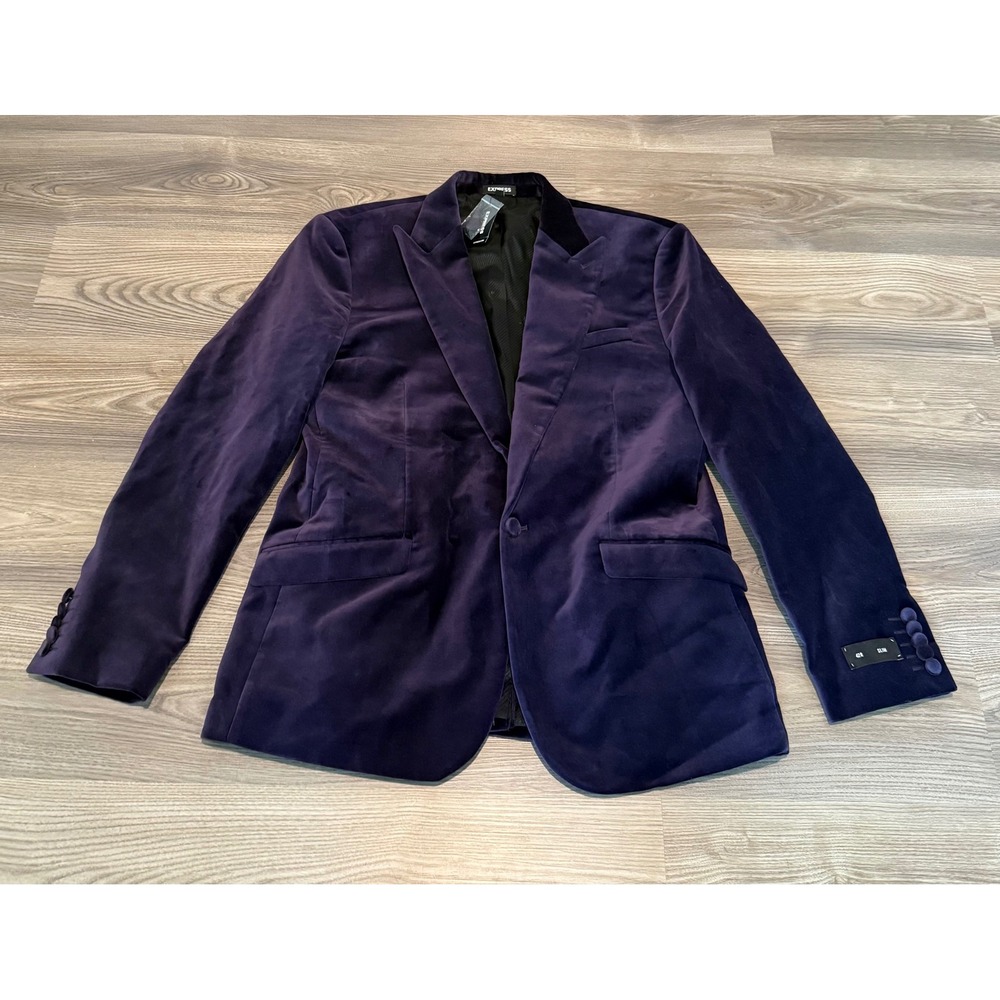 Express Mens Purple Velvet Blazer Slim Fit Peak Lapel Tuxedo Jacket 42R NEW